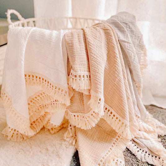 Tasseled Cotton Muslin Blankets